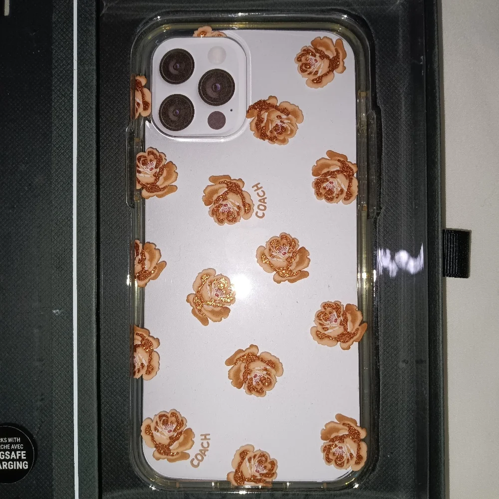 NIB-Coach iPhone 12/12 Pro Case-Pink Sparkly Floral Pattern
